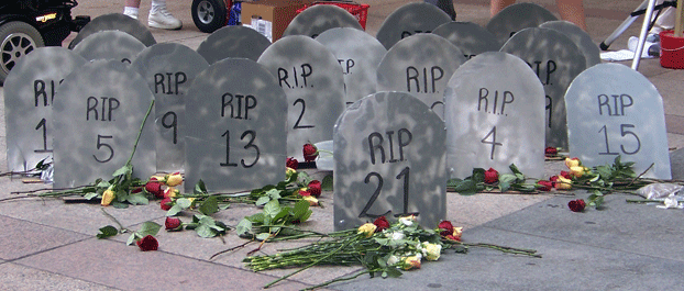 picture of 21 tombstones